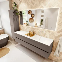 MONDIAZ VICA 180cm Badmeubel Onderkast Smoke 4 Lades. Wastafel CLOUD Rechts Zonder Kraangat, Kleur Talc. 9 MONDIAZ VICA 180cm Badmeubel Onderkast Smoke 4 Lades. Wastafel CLOUD Rechts Zonder Kraangat, Kleur Talc. -Baden Luxe Verkoop badkamermeubel vica smoke cloud talc set2 0094