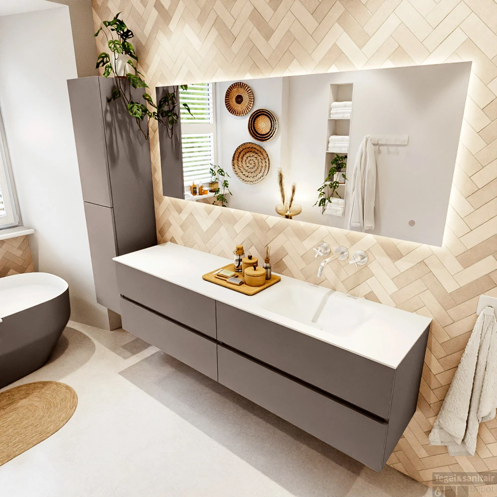 MONDIAZ VICA 180cm Badmeubel Onderkast Smoke 4 Lades. Wastafel CLOUD Rechts Zonder Kraangat, Kleur Talc. 3 MONDIAZ VICA 180cm Badmeubel Onderkast Smoke 4 Lades. Wastafel CLOUD Rechts Zonder Kraangat, Kleur Talc. - Afbeelding 3