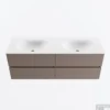 MONDIAZ VICA 140cm Badmeubel Onderkast Smoke 4 Lades. Wastafel MOON Dubbel Zonder Kraangat, Kleur Talc.