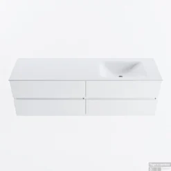 MONDIAZ VICA 160cm Badmeubel Onderkast Talc 4 Lades. Wastafel CLOUD Rechts 1 Kraangat, Kleur Talc.