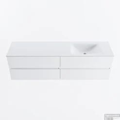 MONDIAZ VICA 170cm Badmeubel Onderkast Talc 4 Lades. Wastafel CLOUD Rechts 1 Kraangat, Kleur Talc.