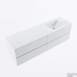 MONDIAZ VICA 160cm Badmeubel Onderkast Talc 4 Lades. Wastafel CLOUD Rechts 1 Kraangat, Kleur Talc. -Baden Luxe Verkoop badkamermeubel vica talc cloud talc google2 0079