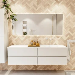 MONDIAZ VICA 170cm Badmeubel Onderkast Talc 4 Lades. Wastafel CLOUD Rechts 1 Kraangat, Kleur Talc. -Baden Luxe Verkoop badkamermeubel vica talc cloud talc set1 0085