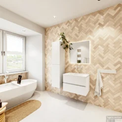 MONDIAZ VICA 70cm Badmeubel Onderkast Talc 2 Lades. Wastafel CLOUD Midden Zonder Kraangat, Kleur Talc Met Spiegel LED. -Baden Luxe Verkoop badkamermeubel vica talc cloud talc set4 0005