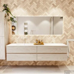 MONDIAZ VICA 200cm Badmeubel Onderkast Underlayment 4 Lades. Wastafel CLOUD Links 1 Kraangat, Kleur Talc. -Baden Luxe Verkoop badkamermeubel vica underlayment cloud talc set1 0102