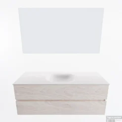 MONDIAZ VICA 130cm Badmeubel Onderkast Underlayment 2 Lades. Wastafel Moon Midden Zonder Kraangat, Kleur Talc Met Spiegel LED. -Baden Luxe Verkoop badkamermeubel vica underlayment moon talc google11 0034