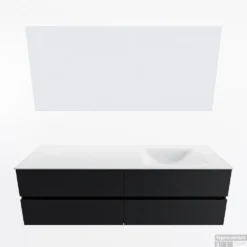 MONDIAZ VICA 160cm Badmeubel Onderkast Urban 4 Lades. Wastafel CLOUD Rechts Zonder Kraangat, Kleur Talc Met Spiegel LED. -Baden Luxe Verkoop badkamermeubel vica urban cloud talc google11 0082