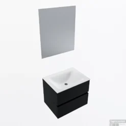 MONDIAZ VICA 60cm Badmeubel Onderkast Urban 2 Lades. Wastafel CLOUD Midden 1 Kraangat, Kleur Talc Met Spiegel LED.