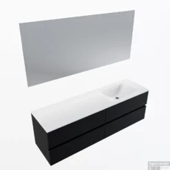 MONDIAZ VICA 160cm Badmeubel Onderkast Urban 4 Lades. Wastafel CLOUD Rechts Zonder Kraangat, Kleur Talc Met Spiegel LED.