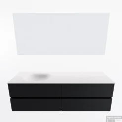 MONDIAZ VICA 160cm Badmeubel Onderkast Urban 4 Lades. Wastafel Moon Links Zonder Kraangat, Kleur Talc Met Spiegel LED. -Baden Luxe Verkoop badkamermeubel vica urban moon talc google11 0081