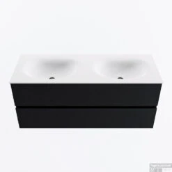 MONDIAZ VICA 120cm Badmeubel Onderkast Urban 2 Lades. Wastafel MOON Dubbel Zonder Kraangat, Kleur Talc.