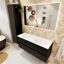 MONDIAZ VICA 120cm Badmeubel Onderkast Urban 2 Lades. Wastafel MOON Dubbel Zonder Kraangat, Kleur Talc. -Baden Luxe Verkoop badkamermeubel vica urban moon talc set2 0029