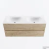 MONDIAZ VICA 120cm Badmeubel Onderkast Washed Oak 2 Lades. Wastafel MOON Dubbel 2 Kraangaten, Kleur Talc.