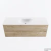 MONDIAZ VICA 140cm Badmeubel Onderkast Washed Oak 2 Lades. Wastafel MOON Midden 1 Kraangat, Kleur Talc.