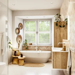 MONDIAZ VICA 110cm Badmeubel Onderkast Washed Oak 2 Lades. Wastafel Moon Links Zonder Kraangat, Kleur Talc Met Spiegel LED. -Baden Luxe Verkoop badkamermeubel vica washed oak moon talc set3 0020