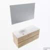 MONDIAZ VICA 110cm Badmeubel Onderkast Washed Oak 2 Lades. Wastafel Moon Links Zonder Kraangat, Kleur Talc Met Spiegel LED.