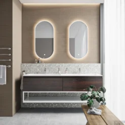 Badkamermeubelset Boss & Wessing Anubis Frame 160cm 2 Laden Sonama Charcoal Eiken Met Wastafel (Naar Keuze)