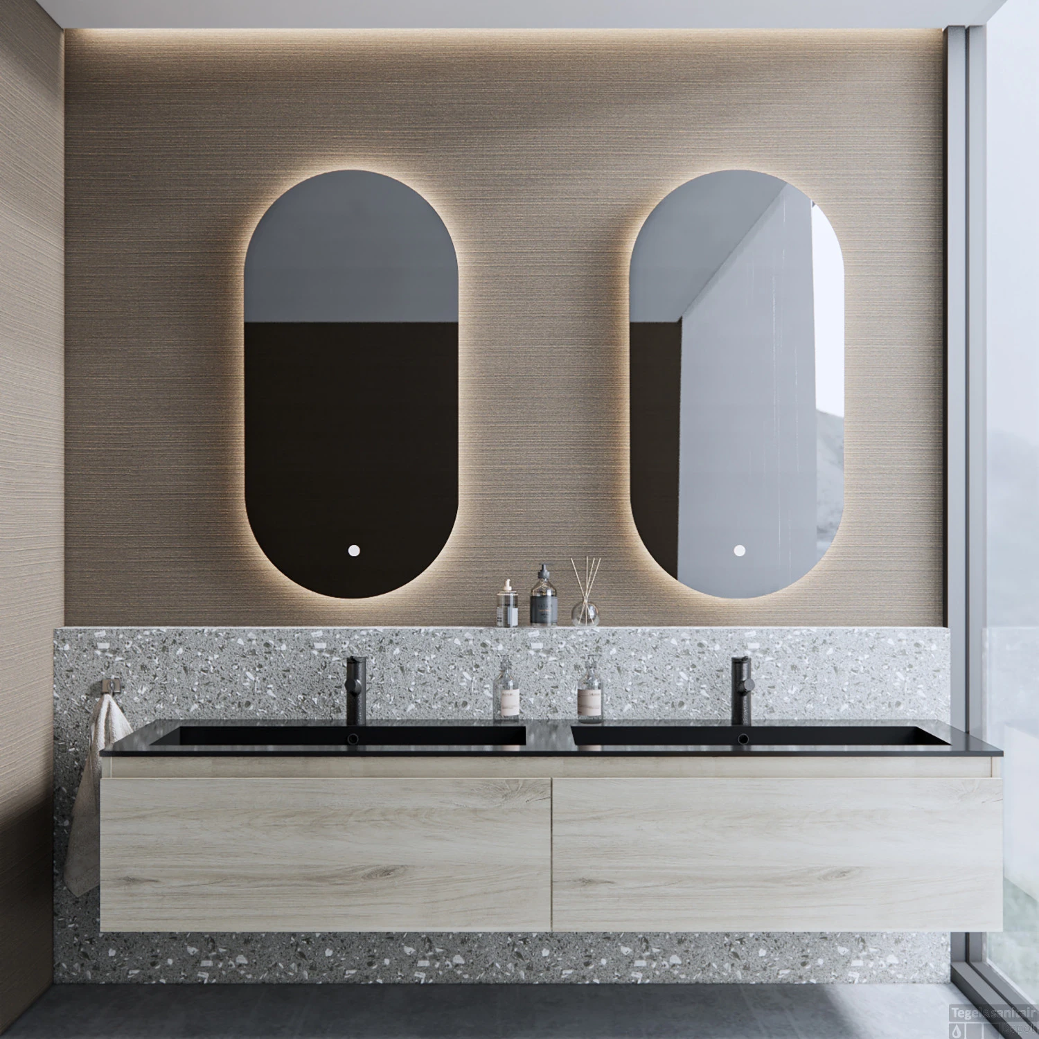 Badkamermeubelset Boss & Wessing Anubis 160cm 2 Laden Grijs Eiken Met Wastafel (Naar Keuze) 2 Badkamermeubelset Boss & Wessing Anubis 160cm 2 Laden Grijs Eiken Met Wastafel (Naar Keuze) - Afbeelding 2