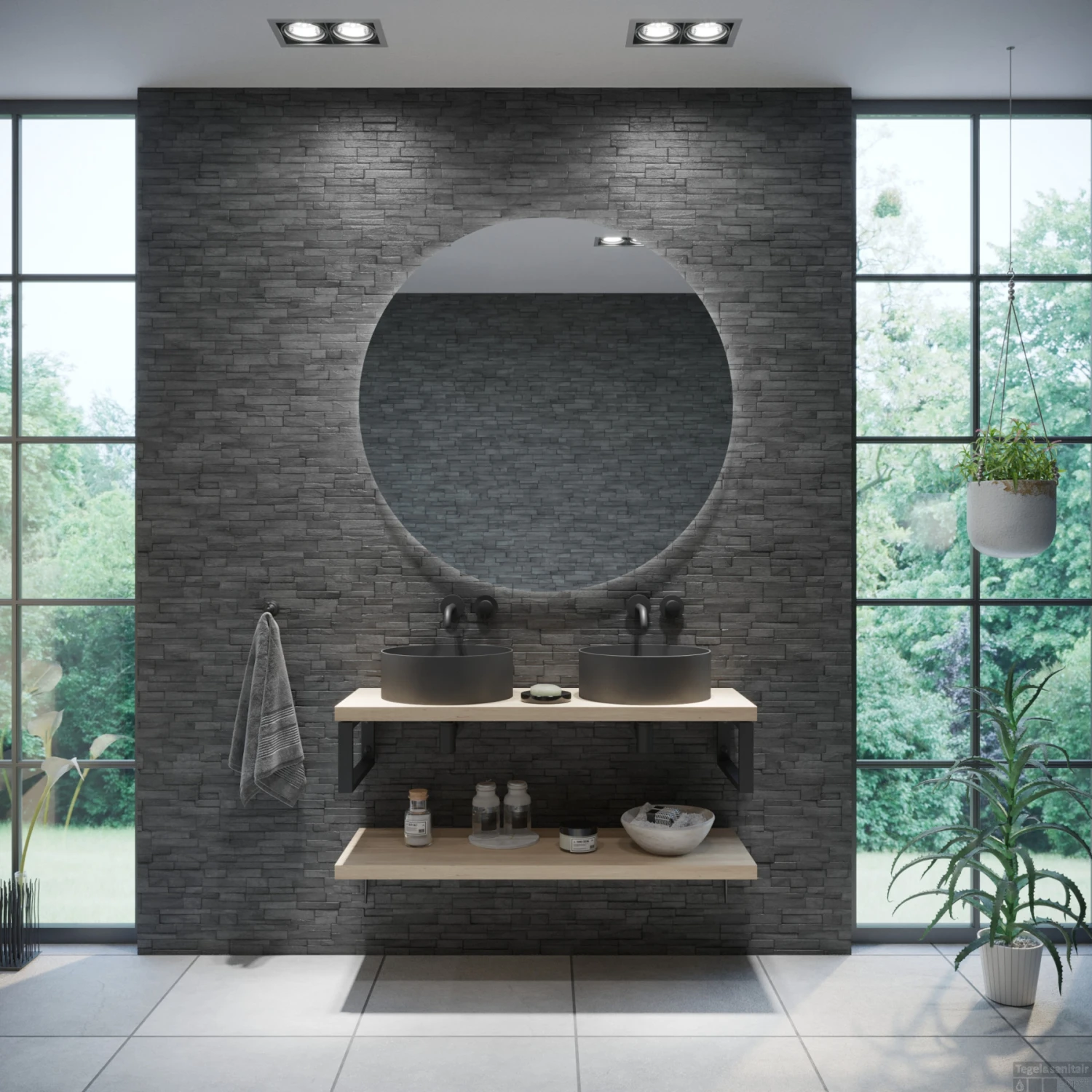 Badkamermeubelset BWS Eiken Massief Hout Bovenblad Recht 140 Cm Olie Natuur