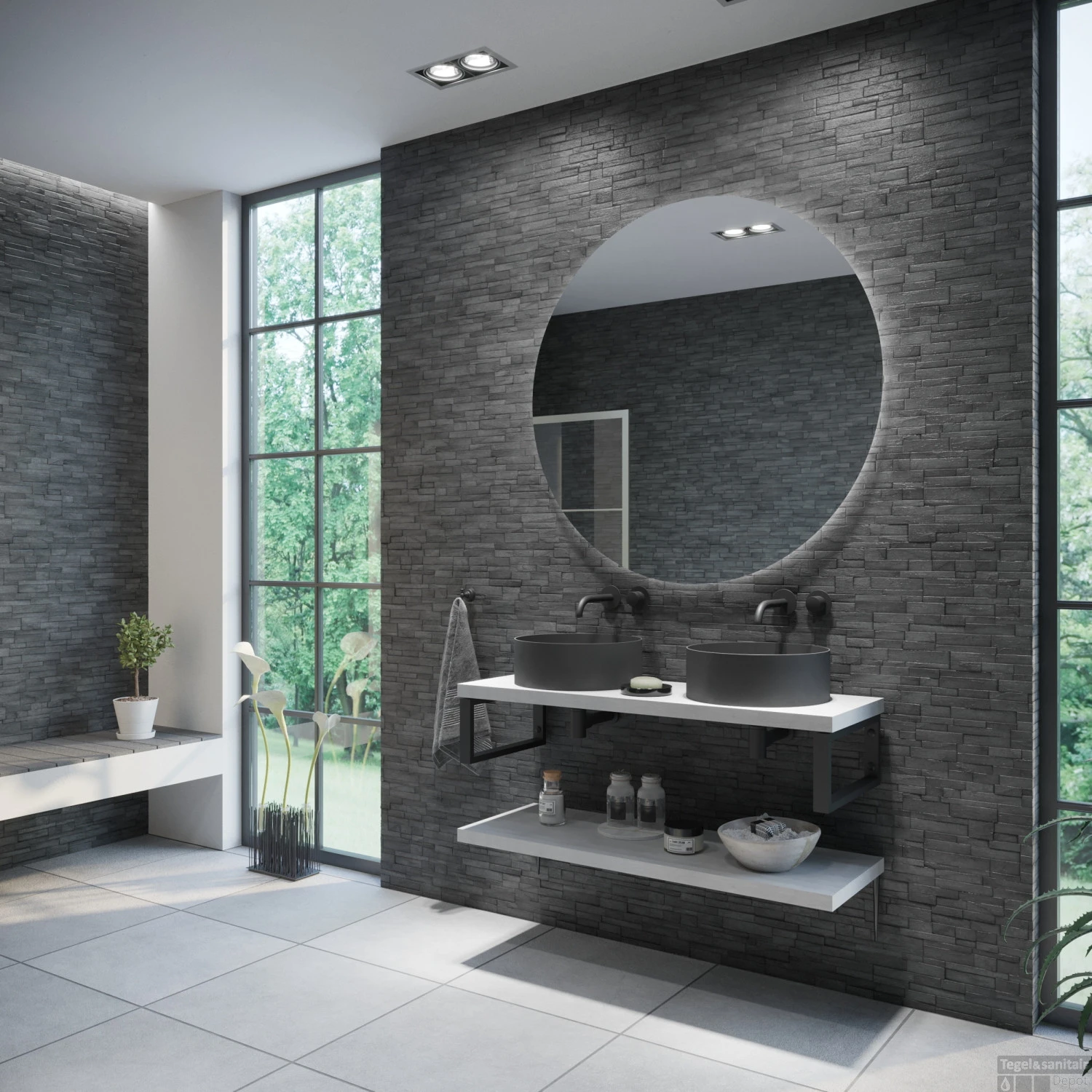 Badkamermeubelset BWS Eiken Massief Hout Bovenblad Recht 140 Cm Wit - Afbeelding 2