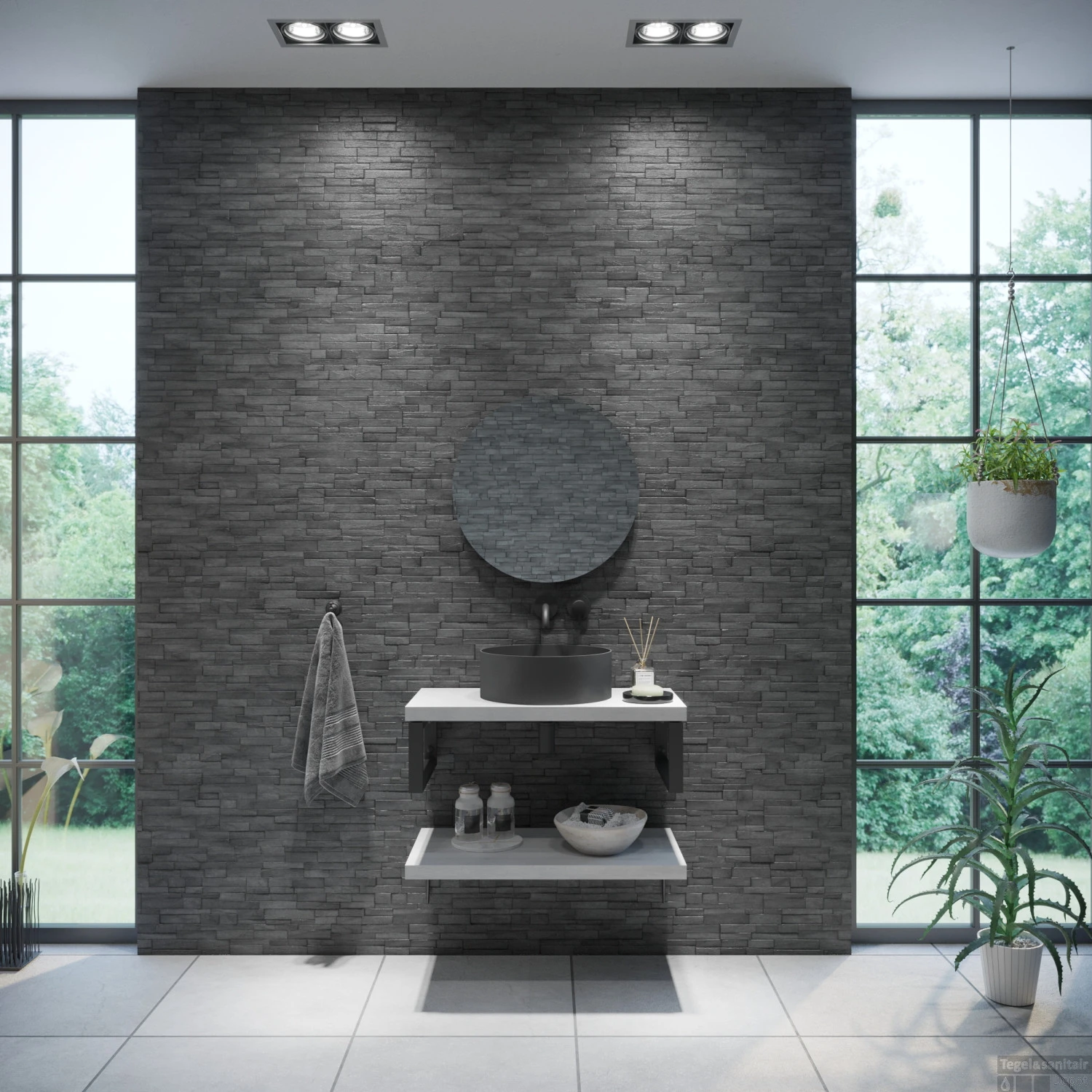 Badkamermeubelset BWS Eiken Massief Hout Bovenblad Recht 80 Cm Wit