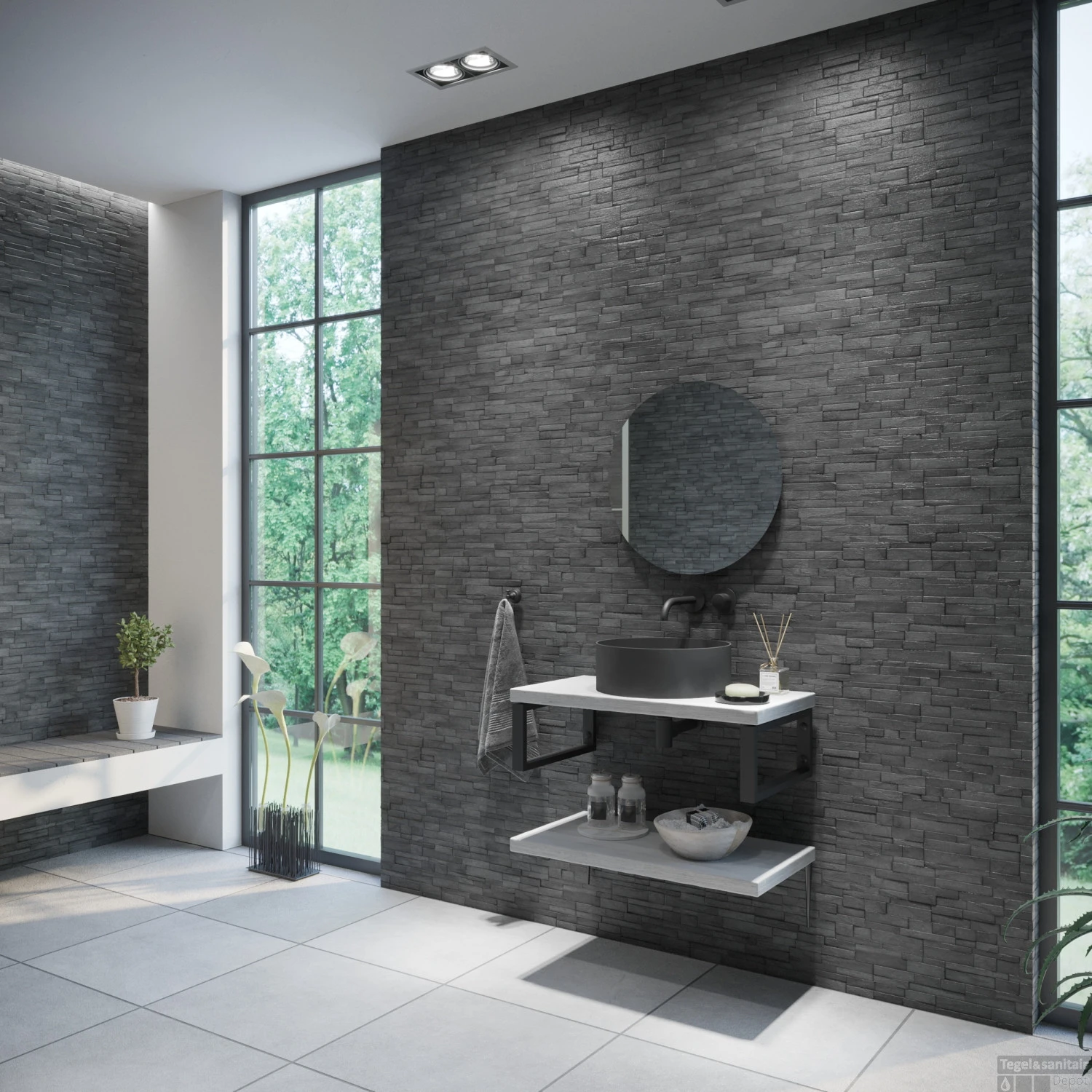 Badkamermeubelset BWS Eiken Massief Hout Bovenblad Zonder Boomschors 100 Cm Wit - Afbeelding 2