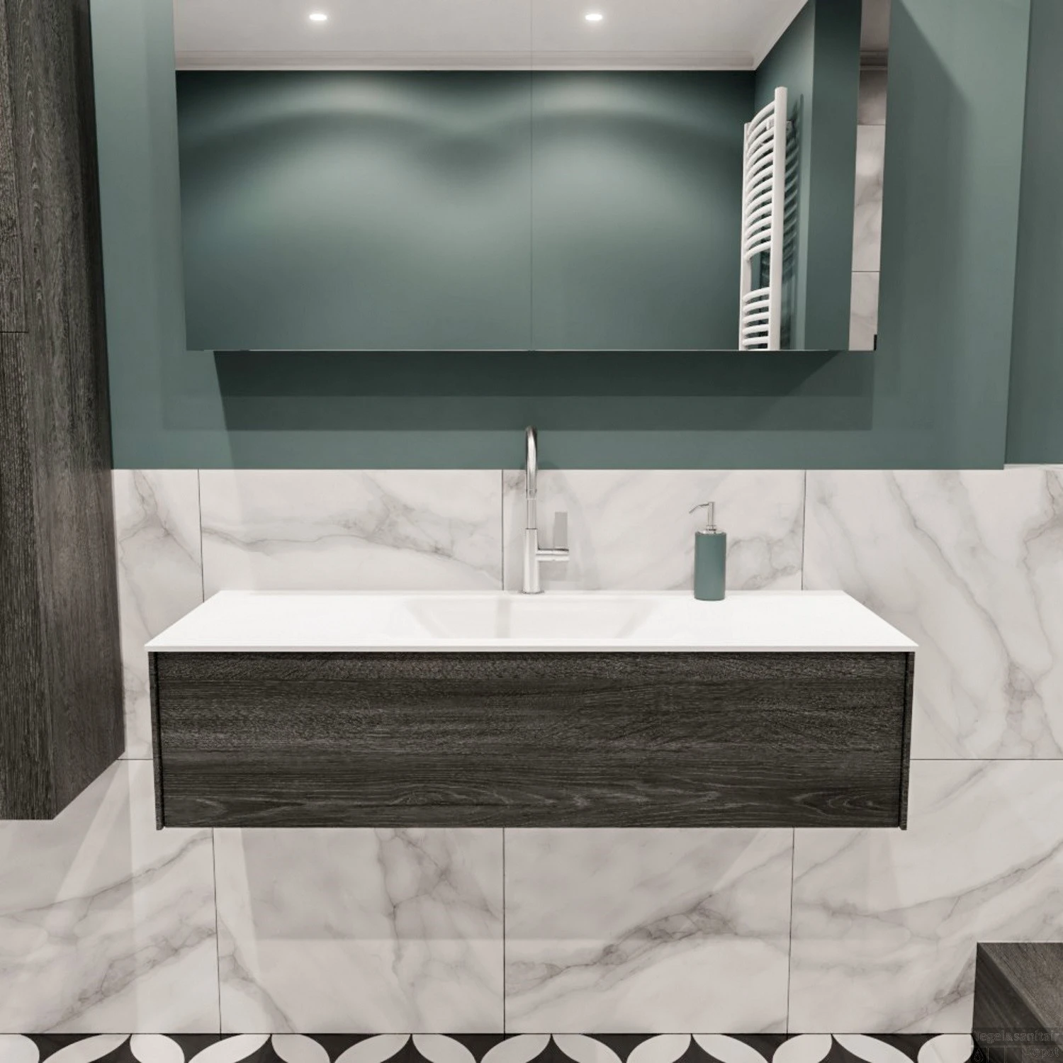 Badkamermeubel BWS Madrid Antraciet 120x45x30 Cm Mat Witte Solid Surface Wastafel (1 Kraangat) 1 Badkamermeubel BWS Madrid Antraciet 120x45x30 Cm Mat Witte Solid Surface Wastafel (1 Kraangat)