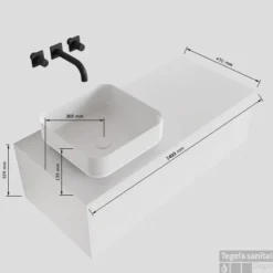 Badkamermeubelset Mondiaz LAGOM 140 Cm Met Topblad Linkse Wastafel Solid Surface Opzetkom Binx Zonder Kraangaten Mat Wit (1 Lade) -Baden Luxe Verkoop badkamermeubelset mondiaz lagom 140 cm met topblad led linkse wastafel solid surface zonder kraangaten 1 lade tech