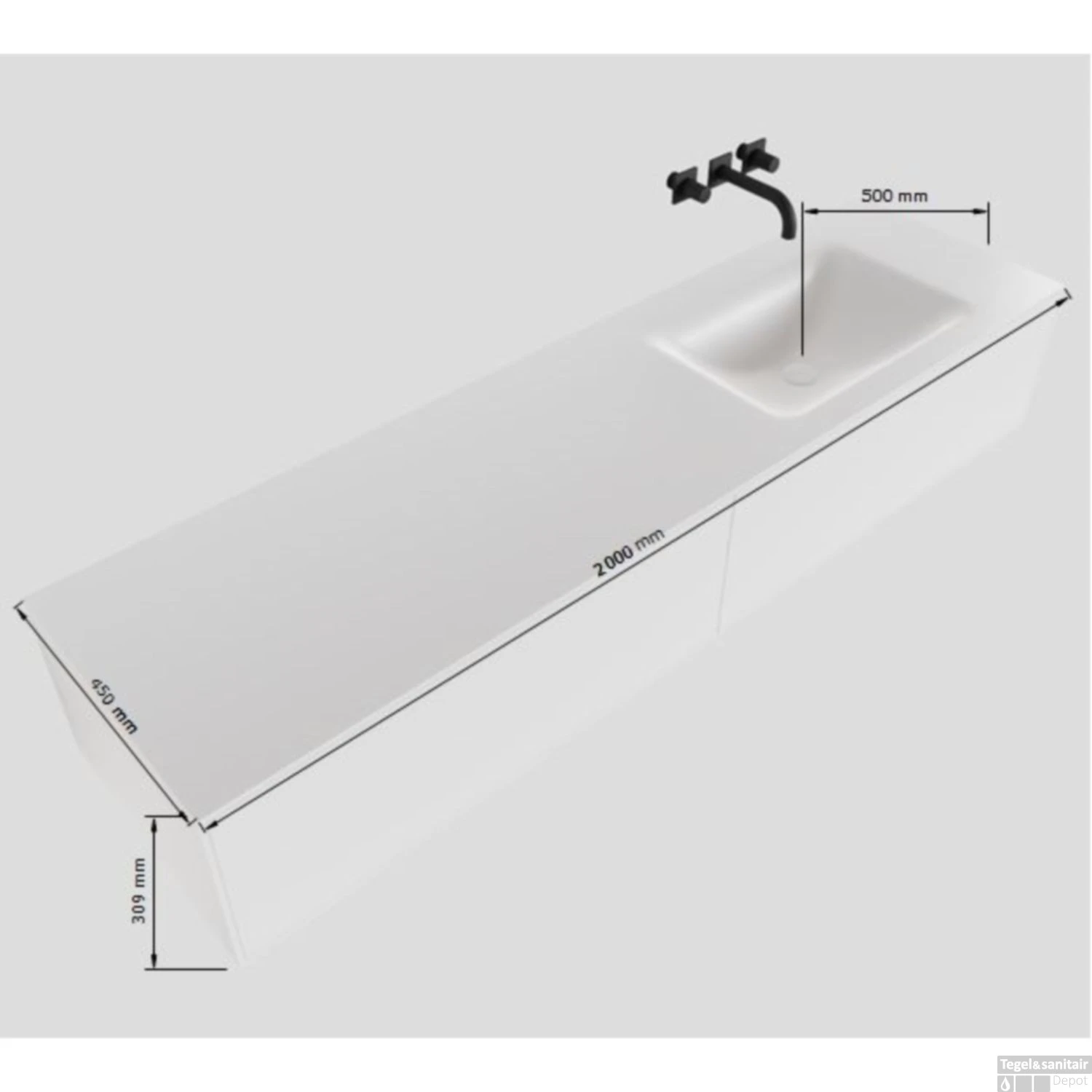 Badkamermeubelset Mondiaz LAGOM 200 Cm Linkse Waskom Solid Surface Zonder Kraangaten Mat Wit (2 Laden) - Afbeelding 4