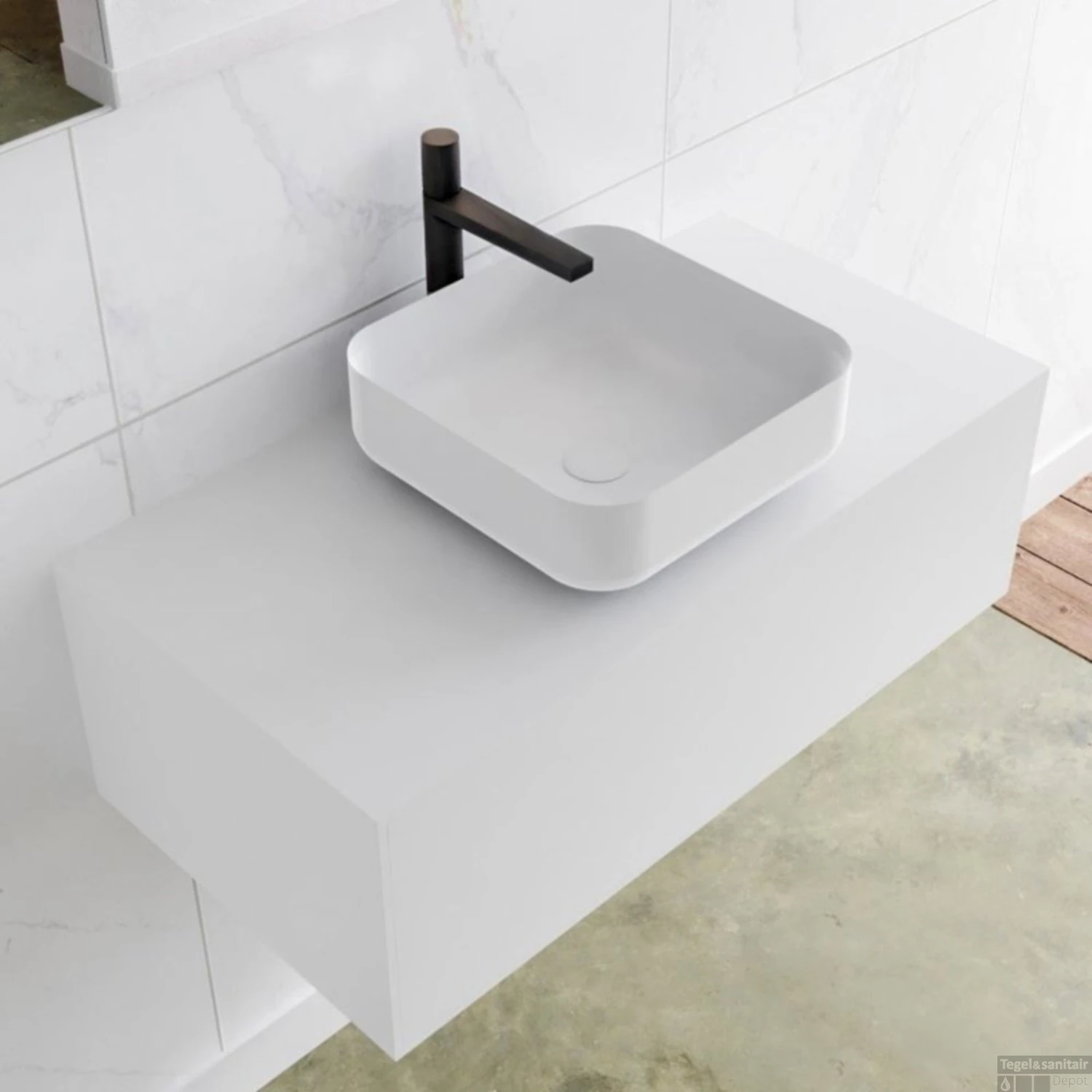 Badkamermeubelset Mondiaz LAGOM 90 Cm Met Topblad Gecentreerde Wastafel Solid Surface Opzetkom Binx Met 1 Kraangat Mat Wit (1 Lade) 2 Badkamermeubelset Mondiaz LAGOM 90 Cm Met Topblad Gecentreerde Wastafel Solid Surface Opzetkom Binx Met 1 Kraangat Mat Wit (1 Lade) - Afbeelding 2