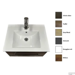 Badkamermeubelset Sanicare Q6 Drie Laden Chromen Greep 60 Cm Met Spiegel Grey Wood -Baden Luxe Verkoop badkamermeubelset sanicare q6 drie laden chromen greep 60 cm met spiegel detail2 1 1 1