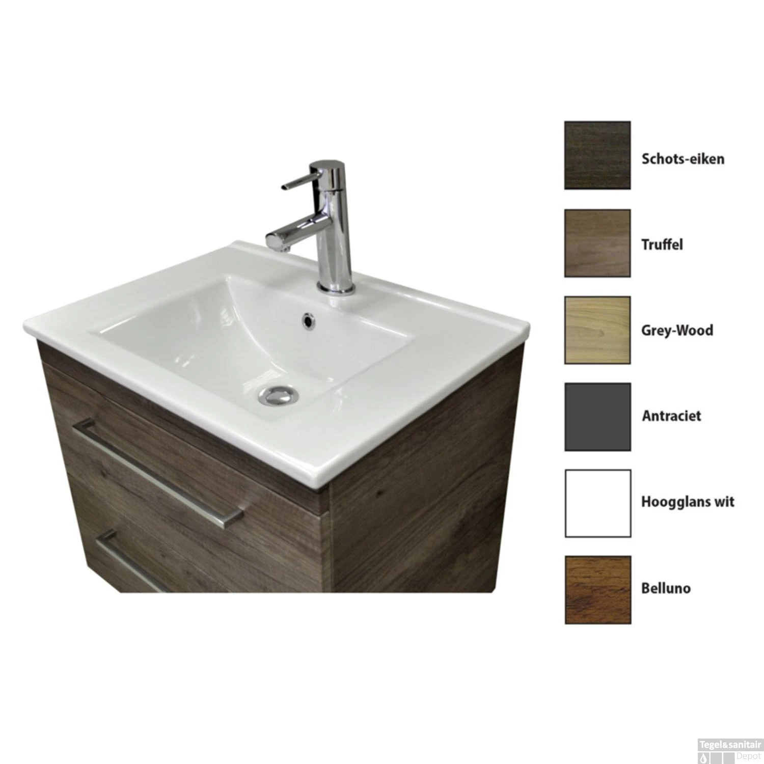 Badkamermeubelset Sanicare Q6 Twee Laden Chromen Greep 60 Cm Met Spiegel Grey Wood - Afbeelding 2