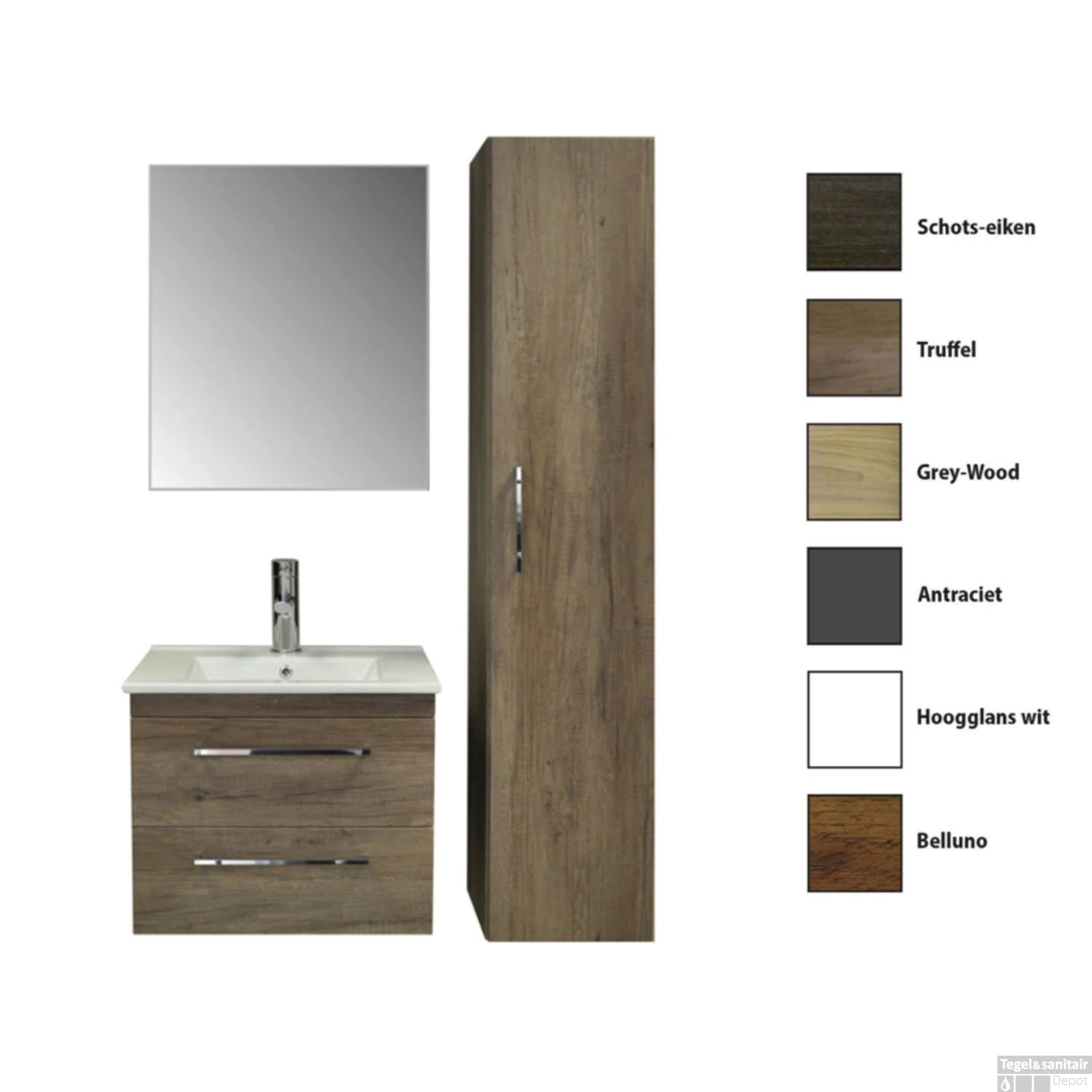 Badkamermeubelset Sanicare Q6 Twee Laden Chromen Greep 60 Cm Met Spiegel Grey Wood - Afbeelding 3