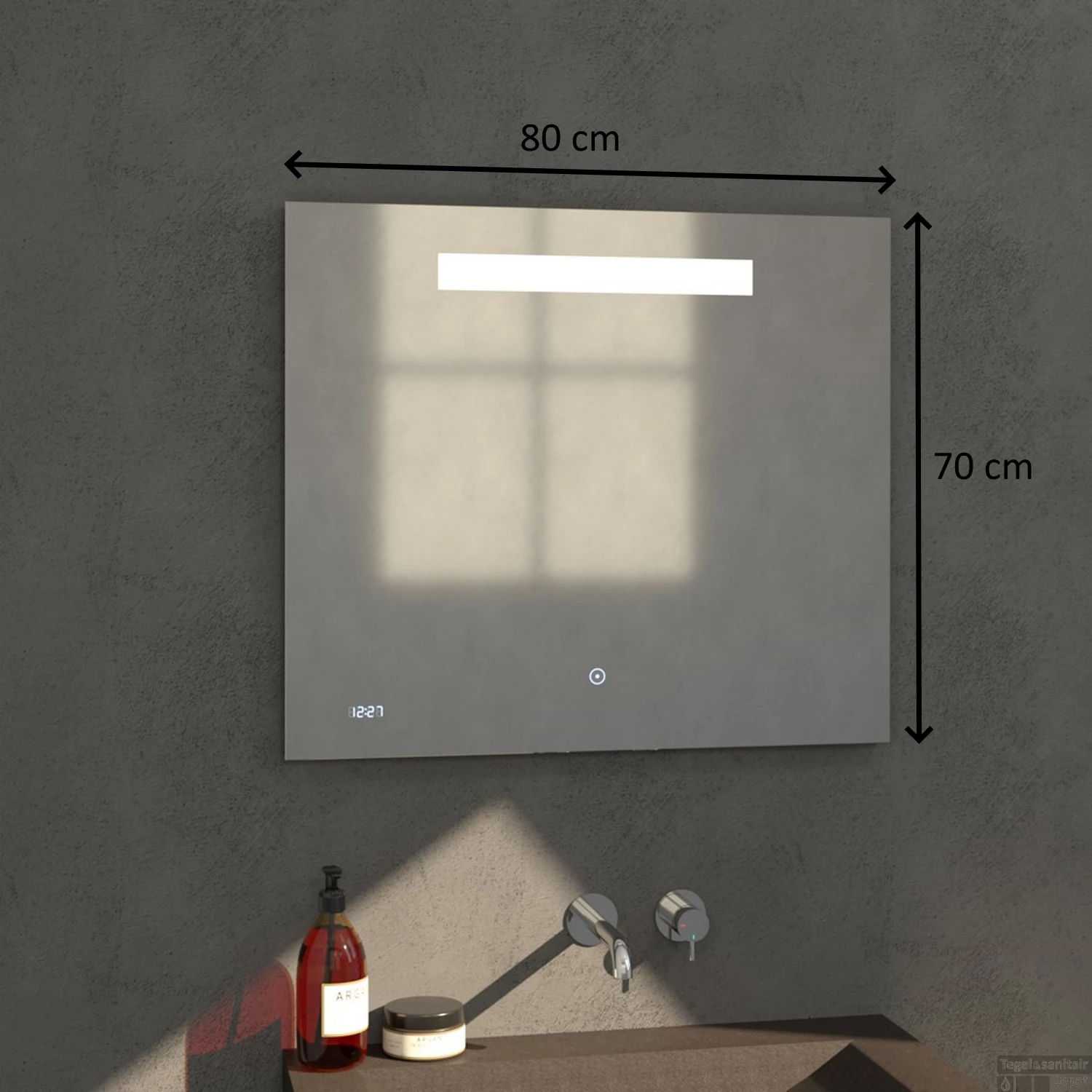 Badkamerspiegel Met LED Verlichting Sanitop Clock 80x70 Cm Met Digitale Klok En Sensor 2 Badkamerspiegel Met LED Verlichting Sanitop Clock 80x70 Cm Met Digitale Klok En Sensor - Afbeelding 2