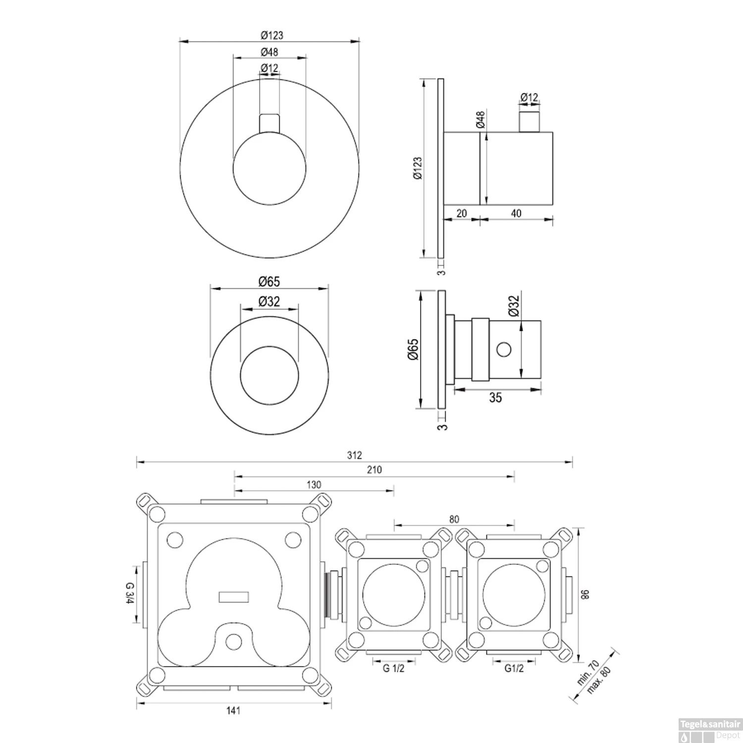 Badkraan Inbouw Set Brauer Gold Edition Thermostatisch Met Uitloop En Handdouche 3-Standen Geborsteld Goud - Afbeelding 10