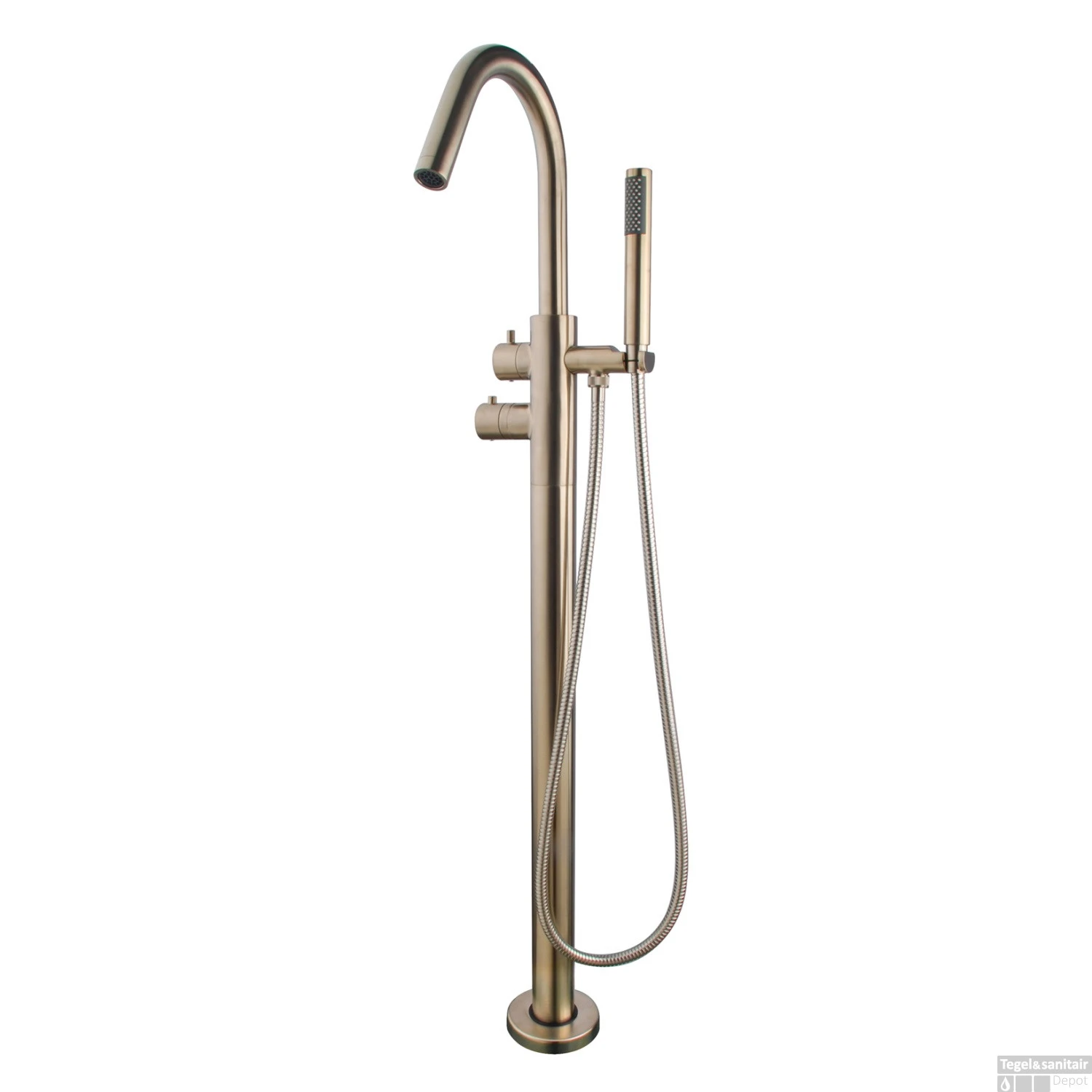 Badkraan Vrijstaand Wiesbaden Caral Thermostatisch Compleet Geborsteld Staal