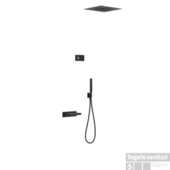 Badkraanset Tres Shower Technology Inbouw Elektrische Thermostaat Met Waterval En Plafond Hoofddouche Handouche Mat Zwart