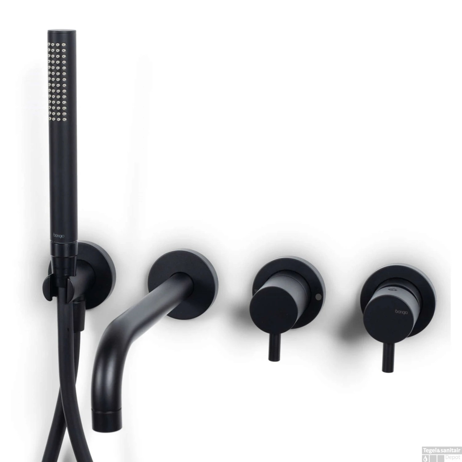 Badmengkraan Inbouw Bongio Squadra 22 Cm Uitloop Met Handdoucheset En 2-Weg Omstel Mat Zwart