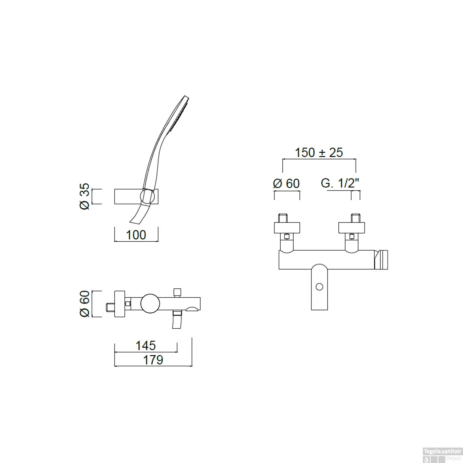 Badmengkraan Sanimex Giulini Opbouw HoH 15cm Eenknops Met Badset Chroom - Afbeelding 2