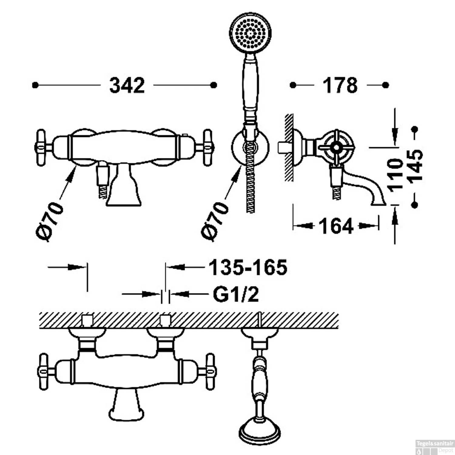 Badmengkraan Tres Clasic Opbouw Incl Handdouche Verouderd Messing 2 Badmengkraan Tres Clasic Opbouw Incl Handdouche Verouderd Messing - Afbeelding 2