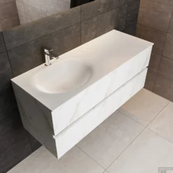Badkamermeubel BWS Madrid Carrara Mat 120 Cm Solid Surface Wastafel Links (1 Kraangat, 2 Lades) -Baden Luxe Verkoop badmeubel bws madrid 120 solid surface links 1krg detail1