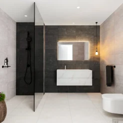 Badkamermeubel BWS Madrid Carrara Mat 120 Cm Solid Surface Wastafel Links (1 Kraangat, 2 Lades)