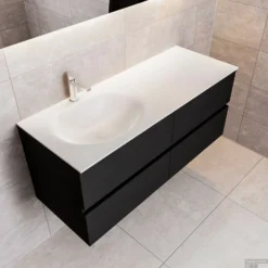 Badkamermeubel Solid Surface BWS Stockholm 120x45 Cm Mat Zwart Urban Links (1 Kraangat, 4 Lades)