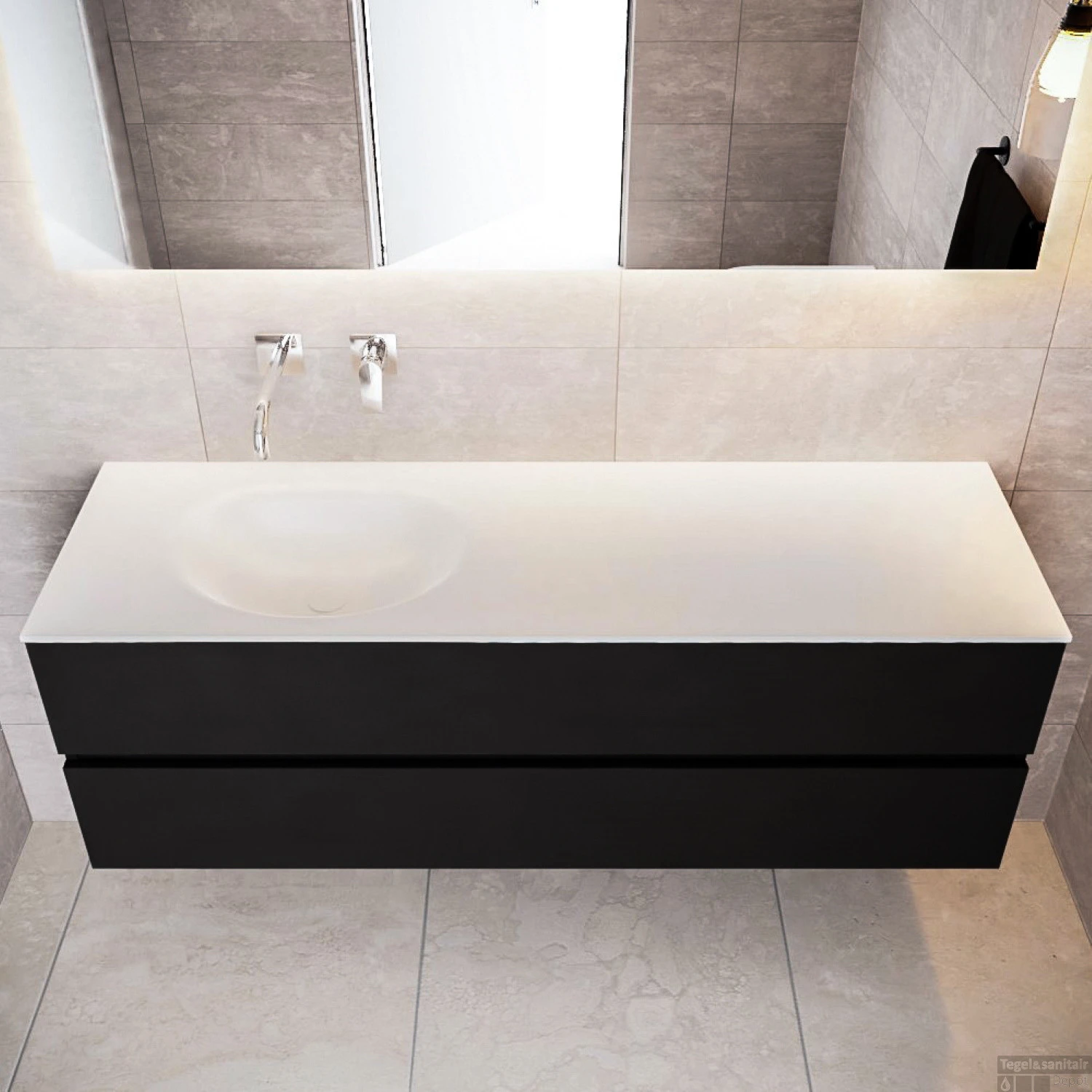 Badkamermeubel Solid Surface BWS Stockholm 150x45 Cm Mat Zwart Urban Links (0 Kraangaten) 2 Badkamermeubel Solid Surface BWS Stockholm 150x45 Cm Mat Zwart Urban Links (0 Kraangaten) - Afbeelding 2