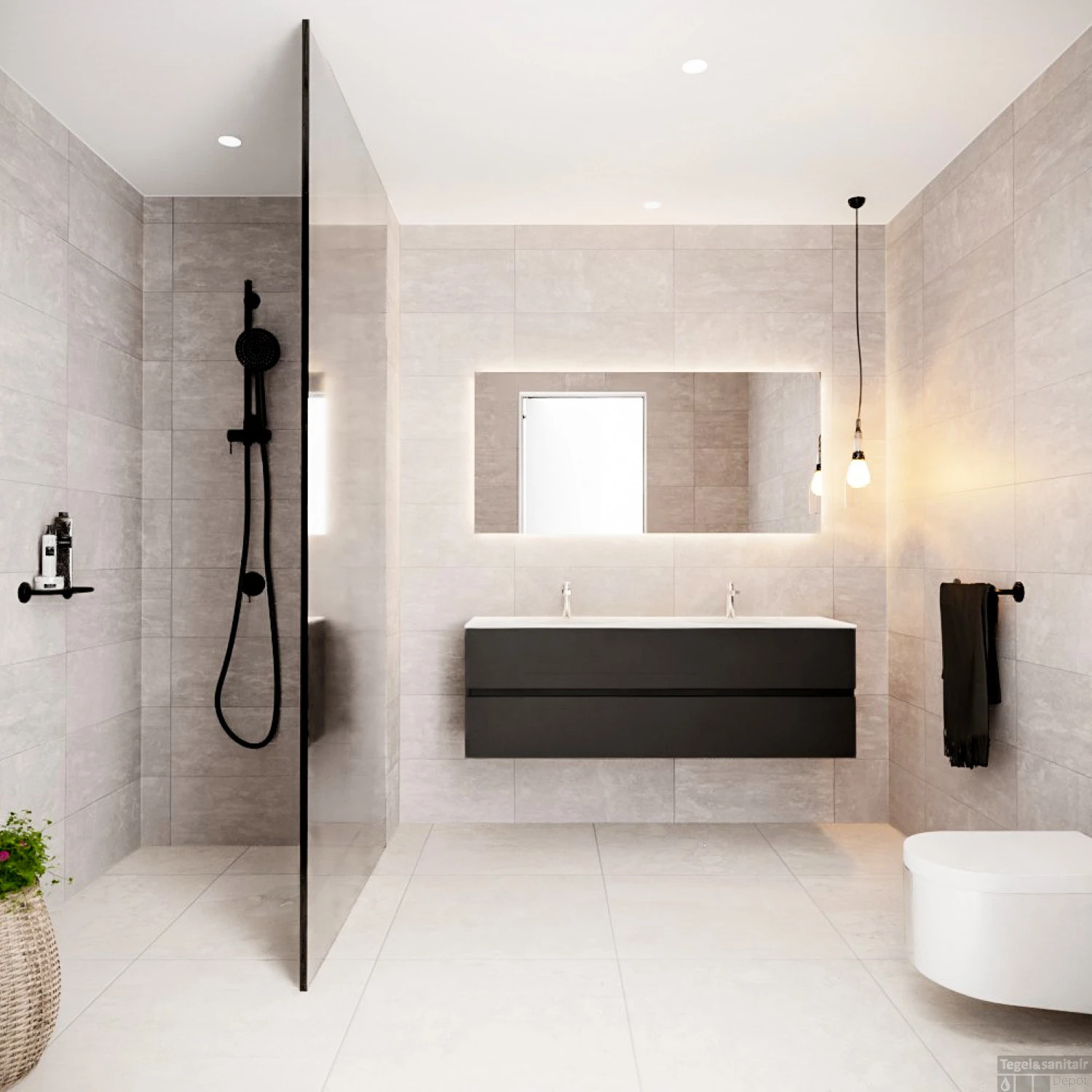 Badkamermeubel Solid Surface BWS Stockholm 150x45 Cm Mat Zwart Urban Dubbel (2 Kraangaten) 3 Badkamermeubel Solid Surface BWS Stockholm 150x45 Cm Mat Zwart Urban Dubbel (2 Kraangaten) - Afbeelding 3