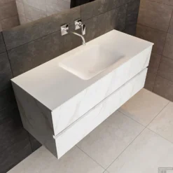 Badkamermeubel BWS Valencia Carrara Mat 120 Cm Solid Surface Wastafel (0 Kraangaten, 2 Lades) -Baden Luxe Verkoop badmeubel bws valencia 120 keramiek midden 0krg detail1