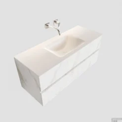 Badkamermeubel BWS Valencia Carrara Mat 120 Cm Solid Surface Wastafel (0 Kraangaten, 2 Lades) -Baden Luxe Verkoop badmeubel bws valencia 120 keramiek midden 0krg shop