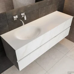 Badkamermeubel BWS Valencia Carrara Mat 150 Cm Solid Surface Wastafel Links (0 Kraangaten, 4 Lades) -Baden Luxe Verkoop badmeubel bws valencia 150 solidsurface links 0krg 4lds detail1