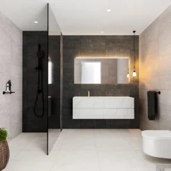 Badkamermeubel BWS Valencia Carrara Mat 150 Cm Solid Surface Wastafel Rechthoekige Wasbak Links (1 Kraangat, 4 Lades)