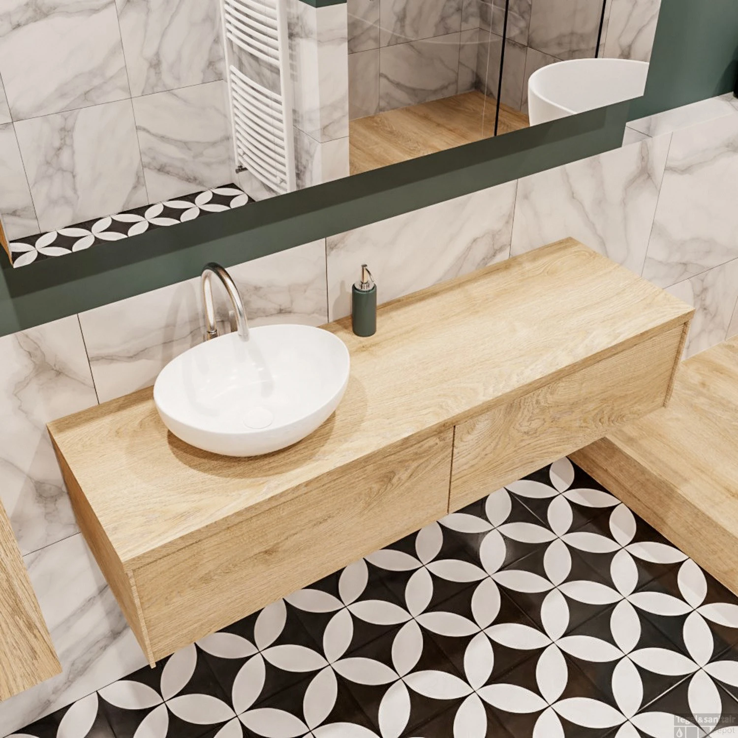 Badkamermeubel BWS Madrid Washed Oak 150 Cm Met Topblad En Keramische Waskom Links (2 Lades, 1 Kraangat) 3 Badkamermeubel BWS Madrid Washed Oak 150 Cm Met Topblad En Keramische Waskom Links (2 Lades, 1 Kraangat) - Afbeelding 3